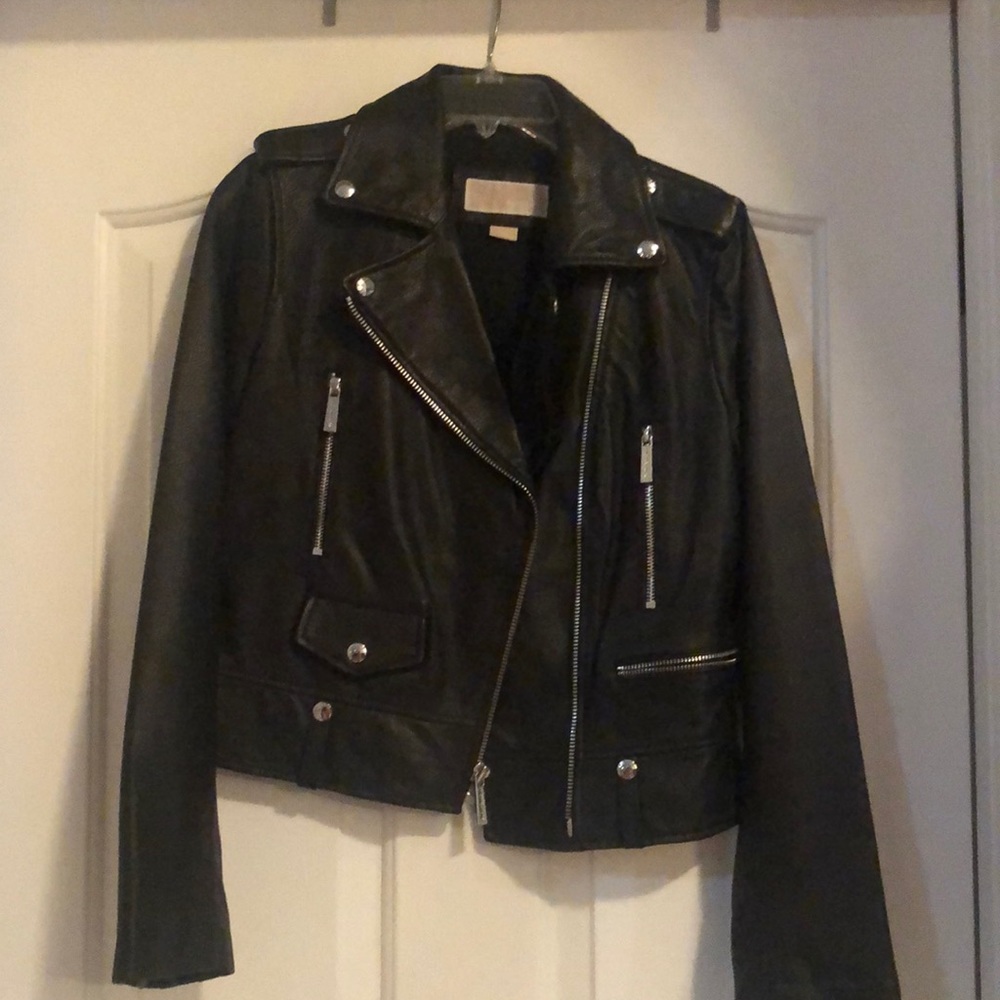 Michael Kors Leather Bomber Jacket